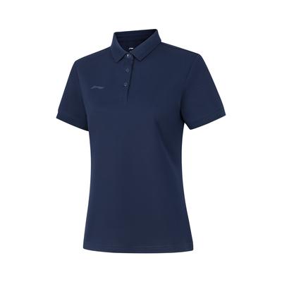 Li Ning Solid Color Pullover Sports Polo Shirt Women Tops Deep-Navy APLU198-2
