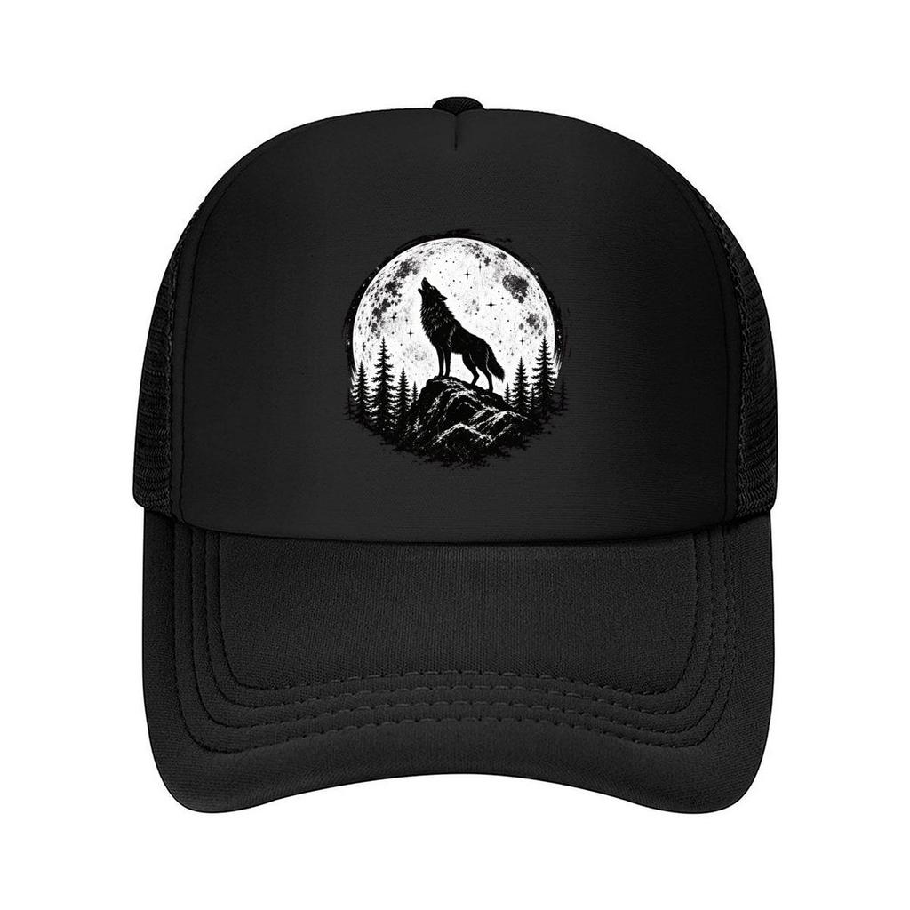 Howling Wolf Moon Forest Silhouette Mesh Baseball Cap For Womens Unisex FeUnisex Beach Dad Hat Hip Hop