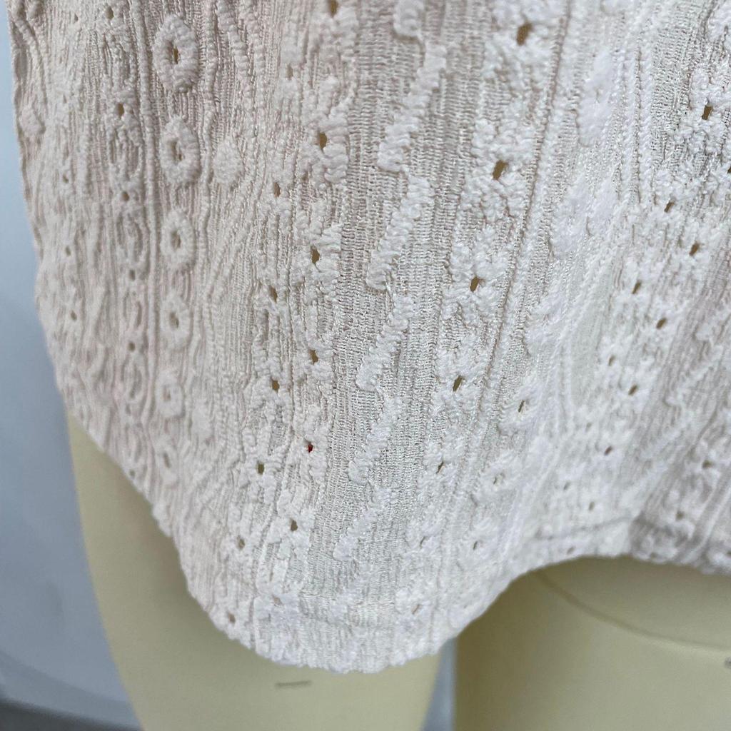 Kvinner Vår Sommer Elegant Blonder Patchwork O-Hals Hul Topp Ensfarget Heklet Camisole Topp Pullover Skjorte S-XL