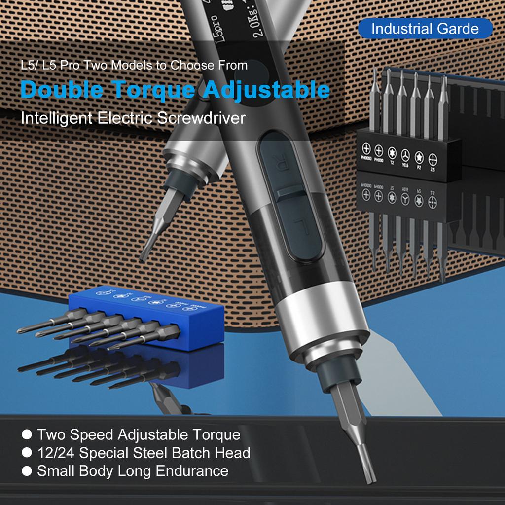 L5 Smart Electric Screwdriver with Dual Torque Adjustment Strong Magnetic Adsorption Bits Suitable
