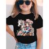 European Sizes Summer Fashion Girls' Short-Sleeve T-Shirt, Western Girl and White Horse Cartoon Print, Casual and Versatile Top
