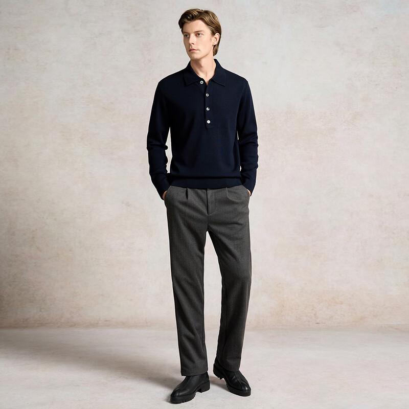 LUOZI Men's Premium Turn-Down Collar Wool Sweater