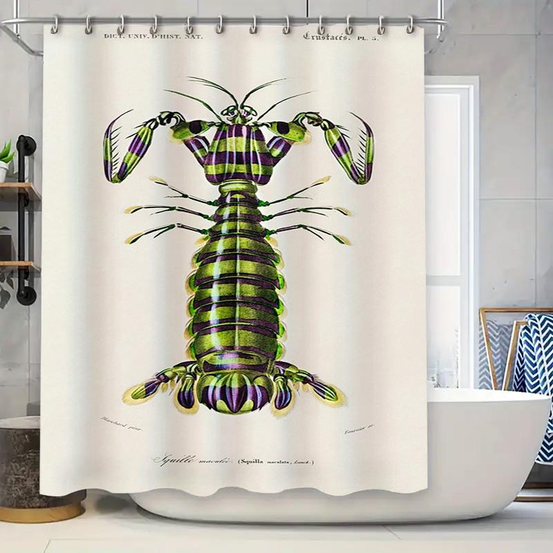 

Green Purple Lobster Shower Curtain Bold Marine Animal Print Decor For Bathroom Extra Long Bath Liner With Hooks Included (59X70 W60H190(CM)-1 Pcs