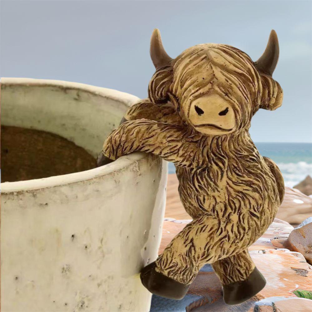 Cartoon Highland Cow Bonsai Pendant Rural Climbing Cow Ornaments  Micro-landscape Accessories