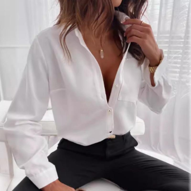 Spring and Summer New Long-sleeved Top with Lapel and Printed Shirt for Women