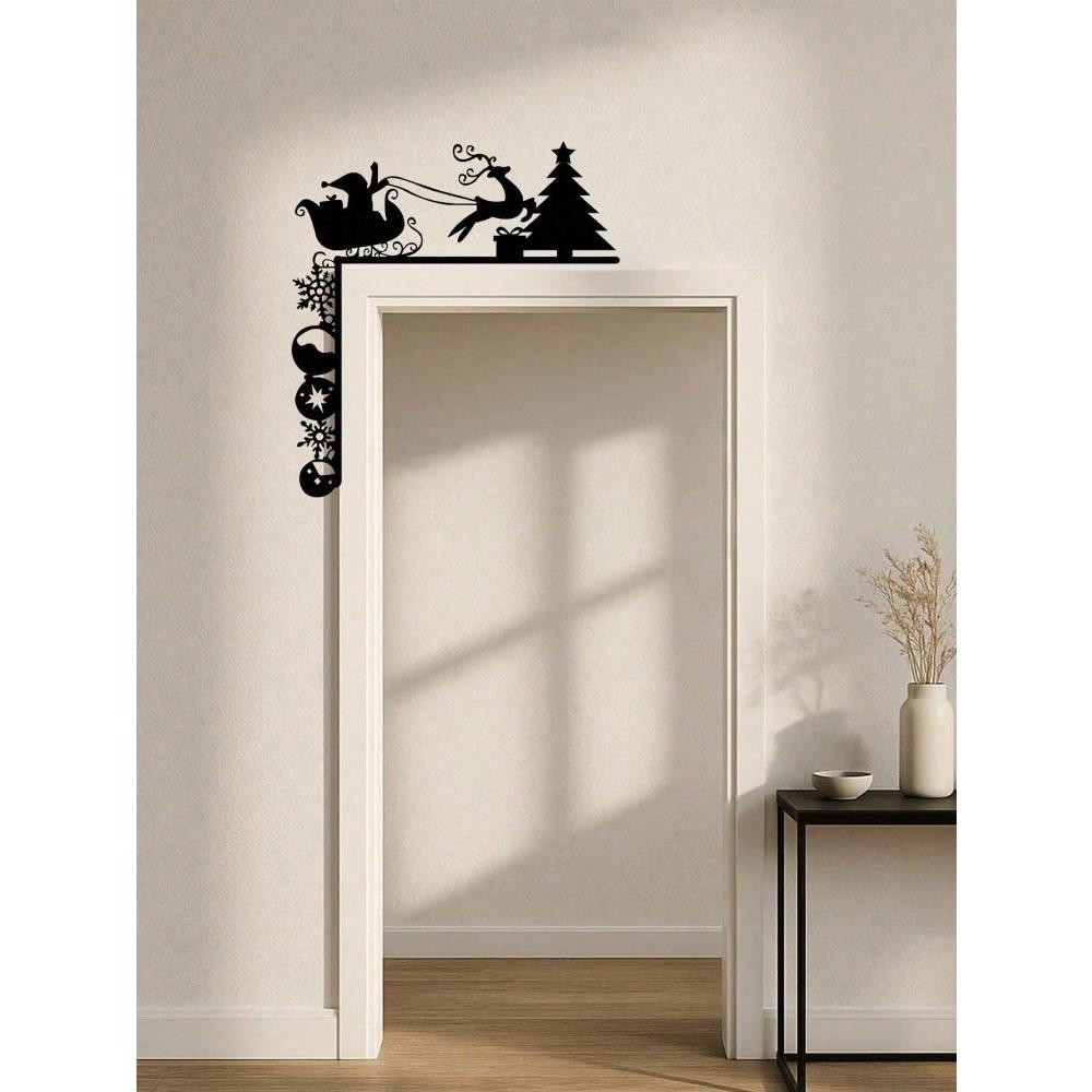 Wrought Iron Christmas Sleigh Wall Art, Metal Winter Home Decor, Seasonal Holiday Ornament for Door Frame Window, Cozy Rustic Snowy Village Decoration