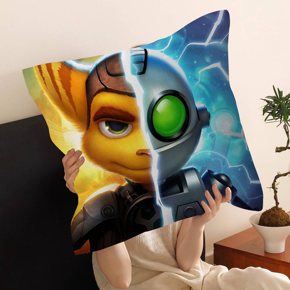 Ratchet N Clank Cartoon Fan Art Personalized Pillow Cover Kids Bedroom Wild Party Decor Pillowcase Kid Birthday Shower Gift