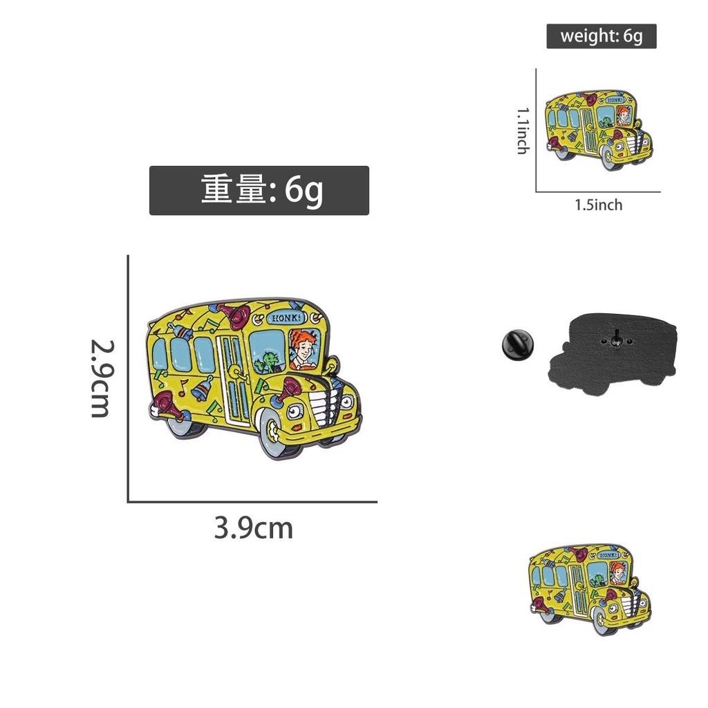 Creative Colorful Bus Shaped Badge Featuring Red Haired Girl Cartoon Design For Unique Personal Styling