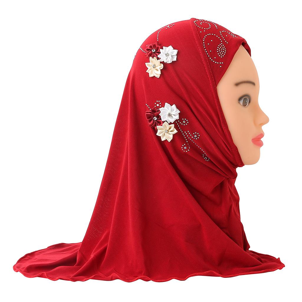 Fit 2-5 years old small girl cute hijab cap with flower beautiful muslim scarf islamic headscarf hat amira pull on headwrap