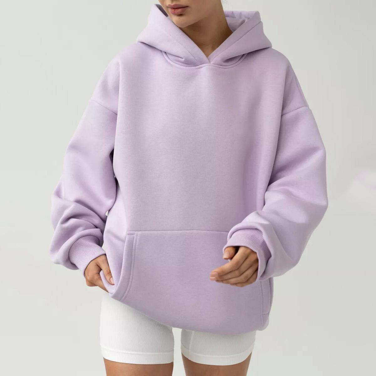 

Женские свободные свитера с длинным рукавом и капюшоном, женские топы, однотонные толстовки L светло-фиолетовый