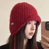 Rabbit Fur Earflap Hat Solid Color Beanie Hat Casual Knit Cap  Winter