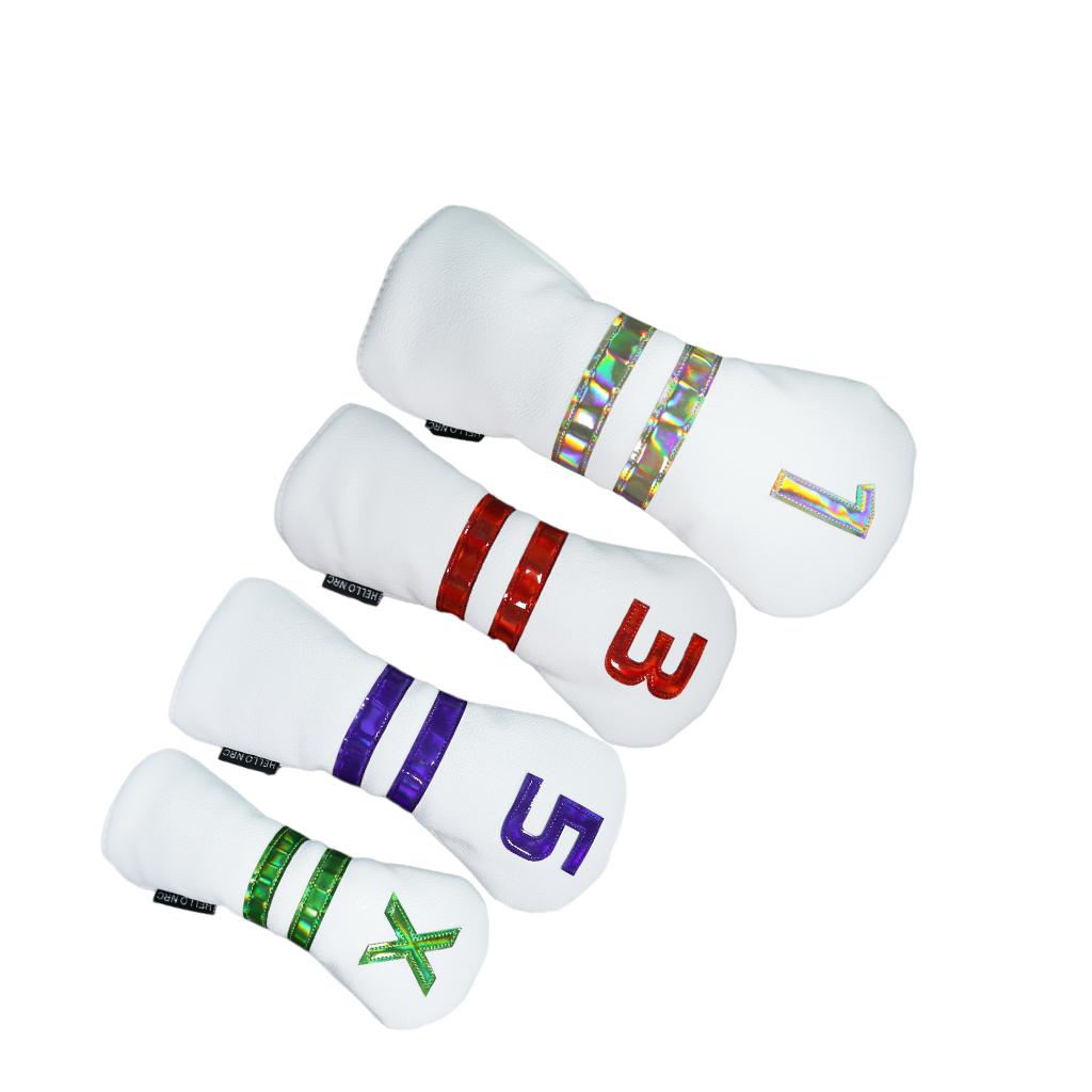 4pcs PU Leather Golf Headcover Wood Guard Sleeve Long Neck Club Head Cover -
