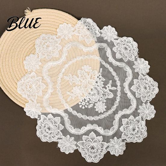 French Style Kitchen Table Accessories Retro Lace Placemat White Floral Doilies Embroidered Mat Cream Decorative Placemat Sheer Mesh Doily for Tea