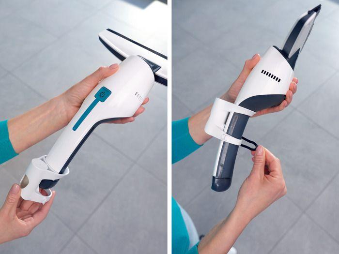 Aspirateur à vitres et salle de bains Leifheit Nemo 51042, lave vitres électrique à boîtier étanche, adaptateur Click System, blanc