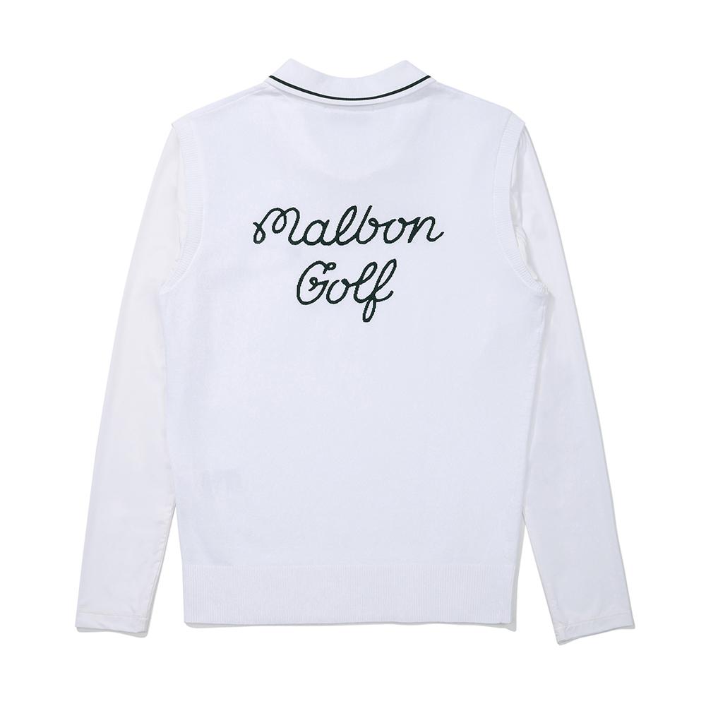 MALBON GOLF Knit Hybrid Long Sleeve Polo Shirt Off White (Woman)