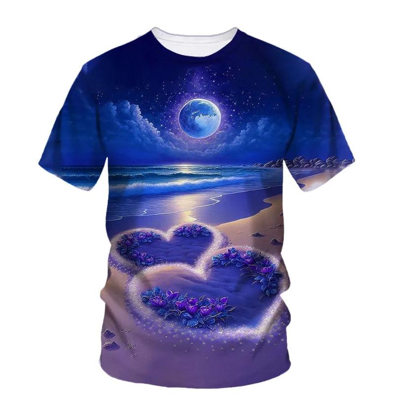 Sommer 3D Schöne Strand Ansicht Druck T Shirt Star Fish Asteroidea Grafik T-shirts Für Männer Mode T-shirts Kleidung