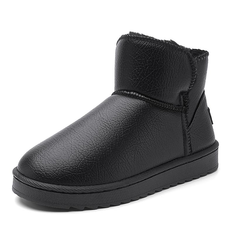 

Модные кожаные зимние ботинки для пары, зимние теплые ботинки по щиколотку, модные универсальные нескользящие толстые плюшевые ботинки для мужчин, хлопковая обувь, без застежек 40 чёрный