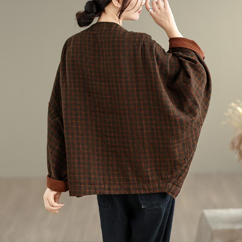 DIMANAF New Plus Size Autumn Women Coat Basic Long Sleeve Jackets Vintage Casual Loose Outerwear Cotton Print