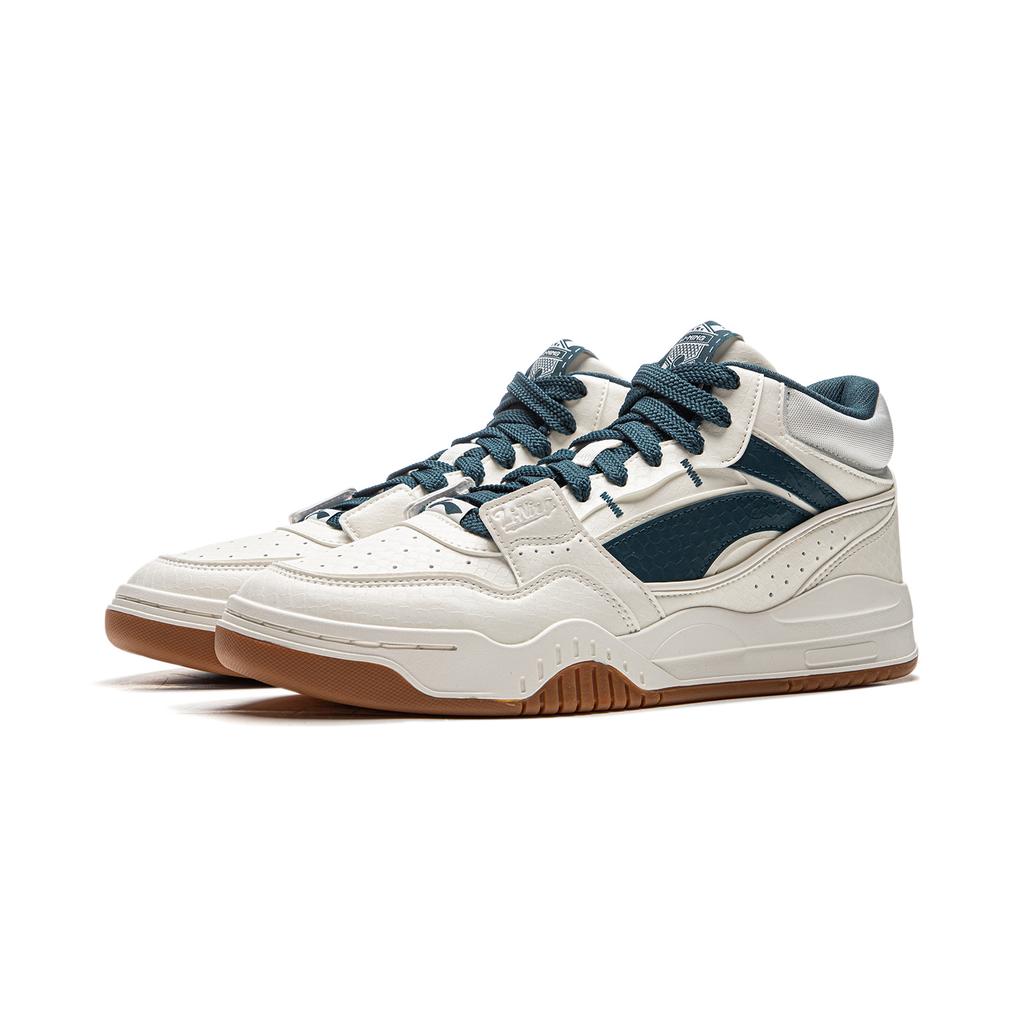 Li Ning Yue Bai Hi Casual Versatile Thick Sole Non-Slip Wear-Resistant Breathable High-Top Skate Shoes Men Sneakers White Green AGCU347-1