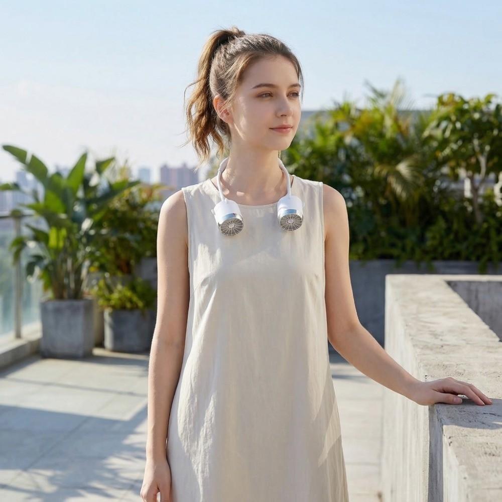 USB Rechargeable Neck Electric Fan Low Noise Around Neck Cooler Hanging Neck  Fan  Personal Cooling