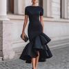 European and American New Fashion Large-size Women's Clothing, Sexy Casual Lace-up Ruffle Hem Dress