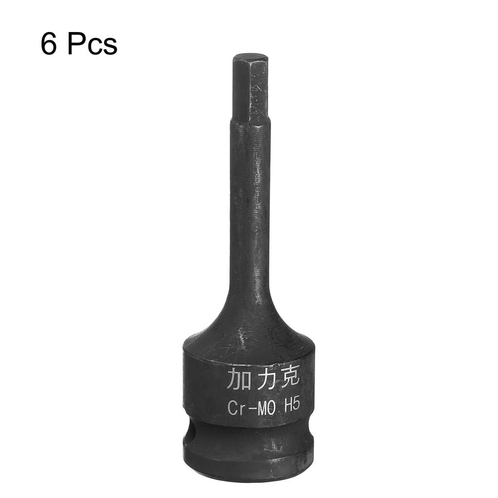 Uxcell 6 szt. Nasadka udarowa sześciokątna z chwytem 1/2" x H5, metryczna długość, stalowa, do użytku z wkrętarkami udarowymi i ręcznymi grzechotkami (5 mm) 2.36" CR-MO