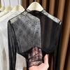 Purple Lace High Collar Sheer Slimming Top - Women's Fall Fashion