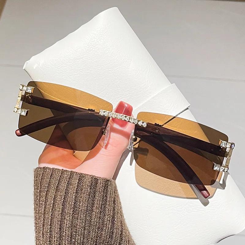 Rimless Diamond Square Sunglasses Women For Men Female Luxury Brand Designer Sun Glasses Vintage Small Frame Punk Shades Uv400