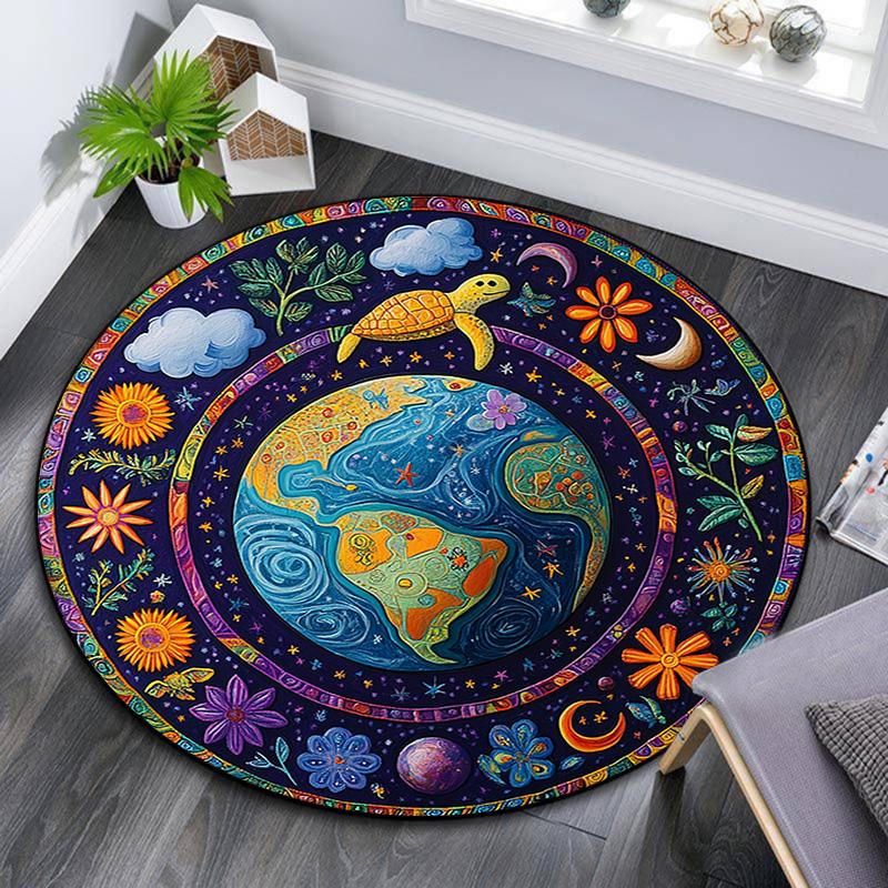 

Colorful Earth Round Area Rug,Carpet Rug for Living Room Bedroom Sofa Playroom Decor,Non-slip Floor Mat 80cmx80cm