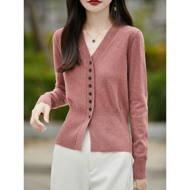Autumn and winter new women's knitted sweater V-neck cardigan sweater women's imitation wool coat batch
