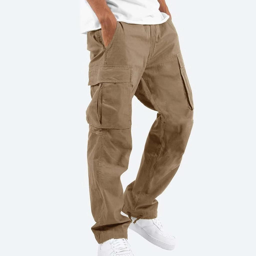 Salopette da uomo Pantaloni multitasche con coulisse Pantaloni casual Pantaloni da trekking Pantaloni in twill di cotone