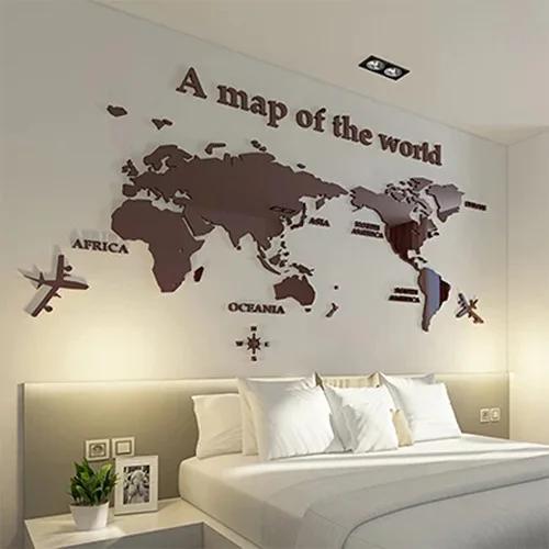 1Pc World Map Wall Stickers Acrylic Creative 3D TV backdrop Wallpaper Decoration Home Living Room Office Interior Decorative