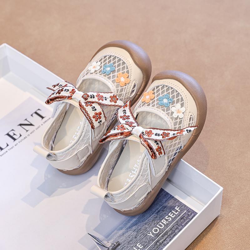 Summer Lolita Girls Sports Sandals Sweet Bow Children Embroidered Shoes School Mesh Breathable Kids Running Sneakers