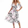 Women's Casual Fashion Flared Skirt V-neck Short-sleeved Floral Print Dress
