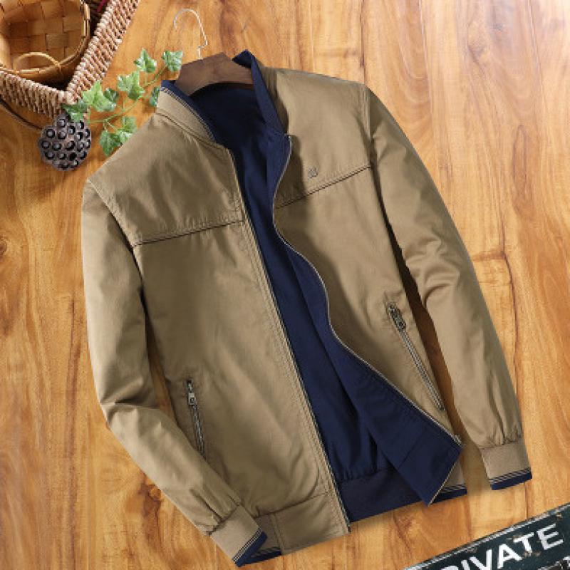 

Мужская куртка, осенне-зимняя хлопковая куртка с воротником-стойкой, платье для папы, двусторонняя повседневная мужская куртка 3XL хаки