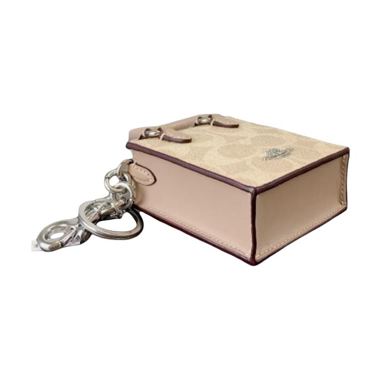 New COACH Coated Canvas Earphone Case Mini Women's Beige CX069-SVPWH