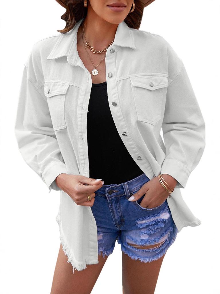 Women's Autumn/Winter Washed Denim Jacket - Loose Fit, Versatile, Single-Breasted, Long-Sleeved Top