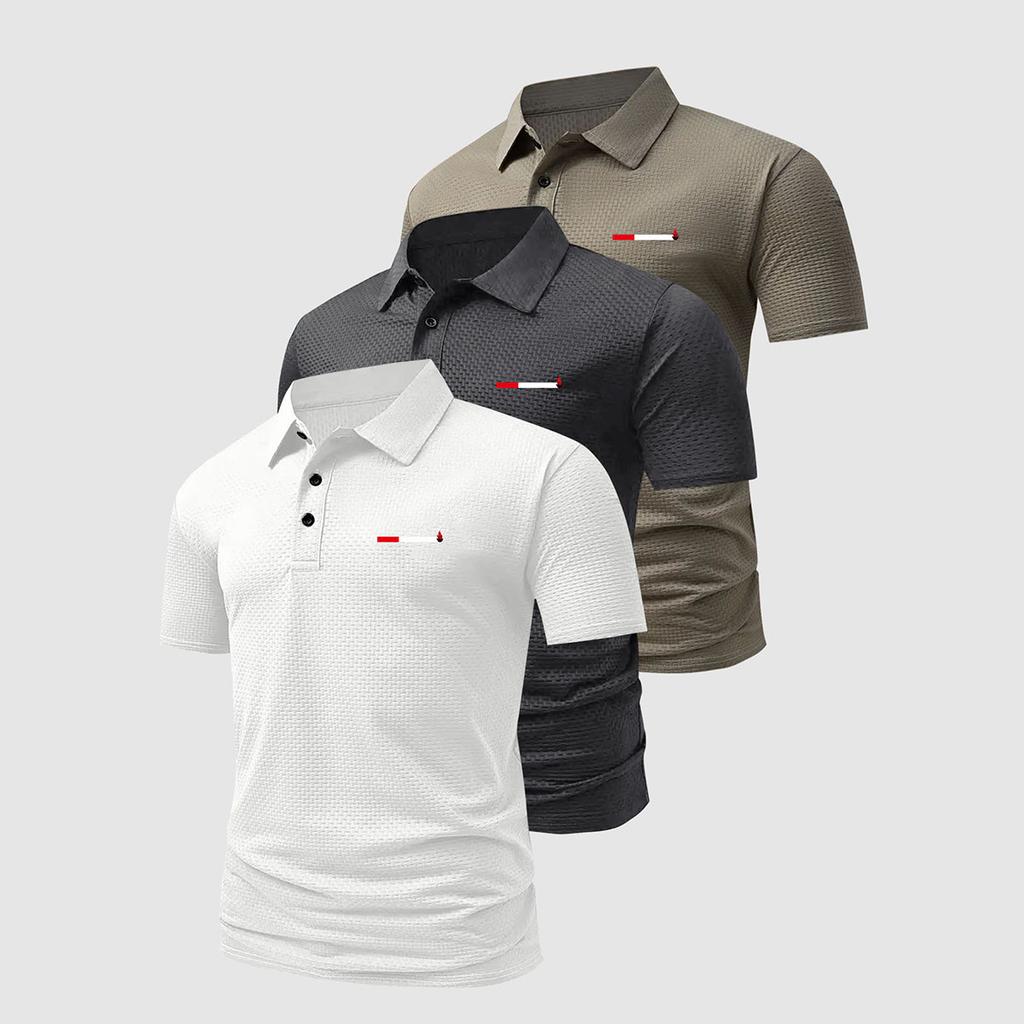 Confezione da 3 Polo a Maglia Waffle da Uomo Stampa a Righe Casual Manica Corta Traspiranti per Uso Quotidiano