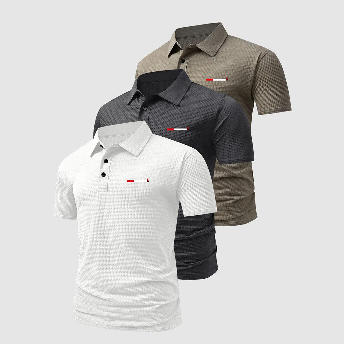 

Men s 3 Pack Waffle Knit Polo Shirts Stripe Print Casual Short Sleeve Tops Breathable Daily Wear L хакі/сірий