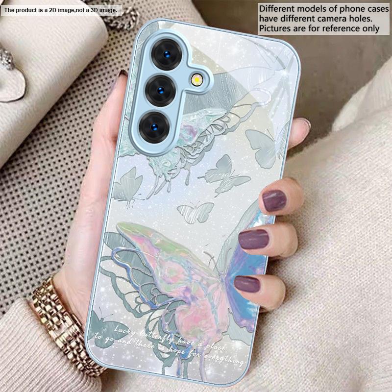 Lucky Butterfly Painting For Samsung S26 S22 S8 S9 S10 S20 Ultra S21 Pro S22 Plus S23 FE S24Ultra S25 Edge S24+ Glass Phone Case