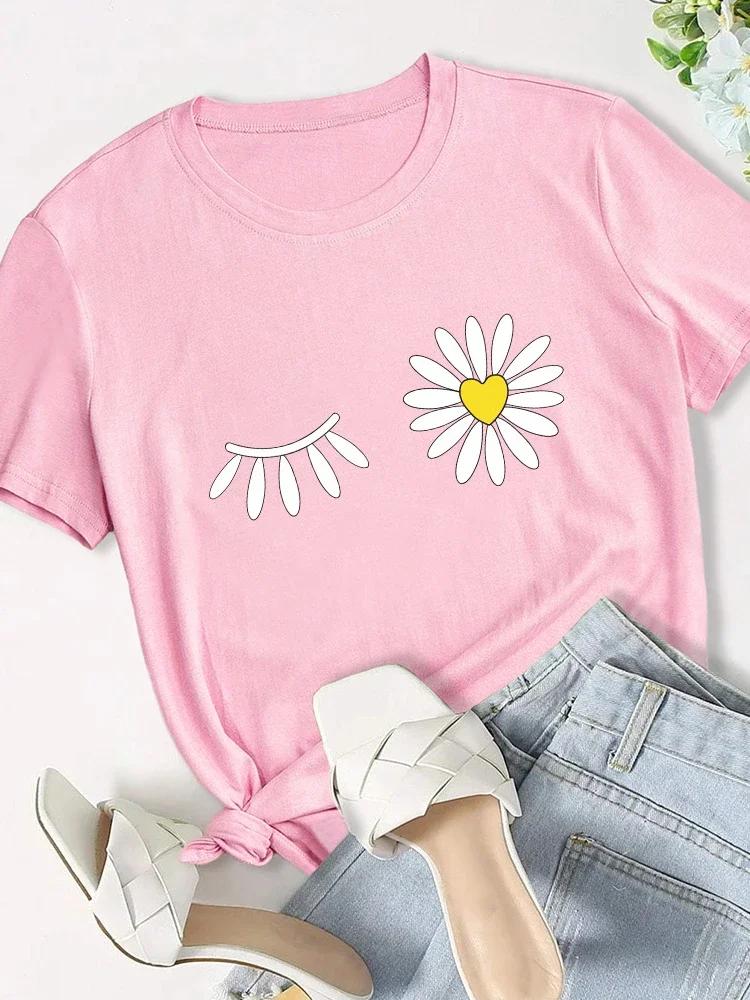 Daisy Flower Print Women T Shirt Short Sleeve O Neck Loose Women Tshirt Ladies Tee Shirt Tops Camisetas Mujer