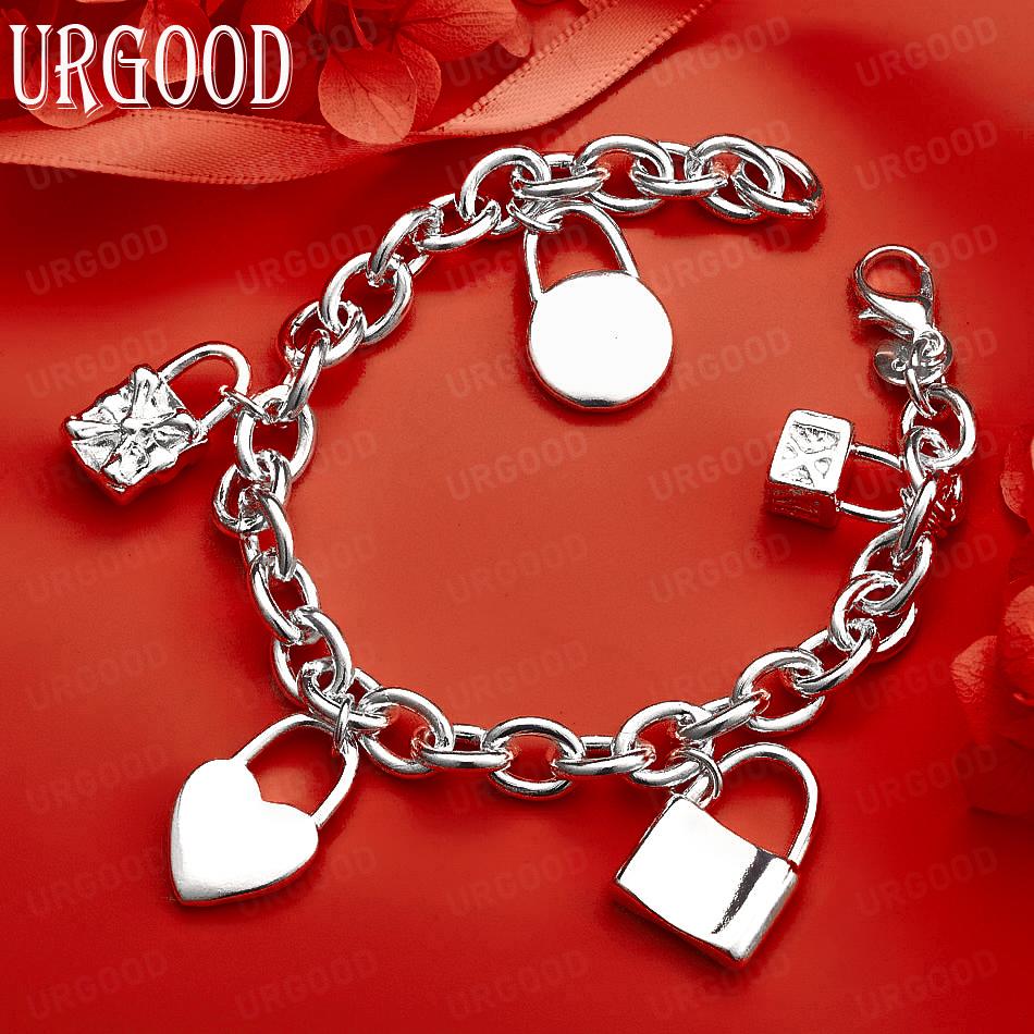 925 Sterling Silver Fashion Jewelry Lock Pendant Bracelet