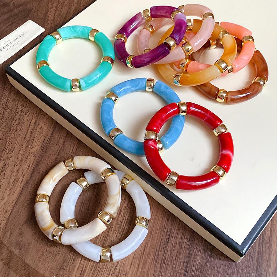 Acrylic Splicing Round Bangles for Women 2025 Retro Fashion Versatile Bracelet High-end Touch Hand Minimalist Men's Zircon Gift