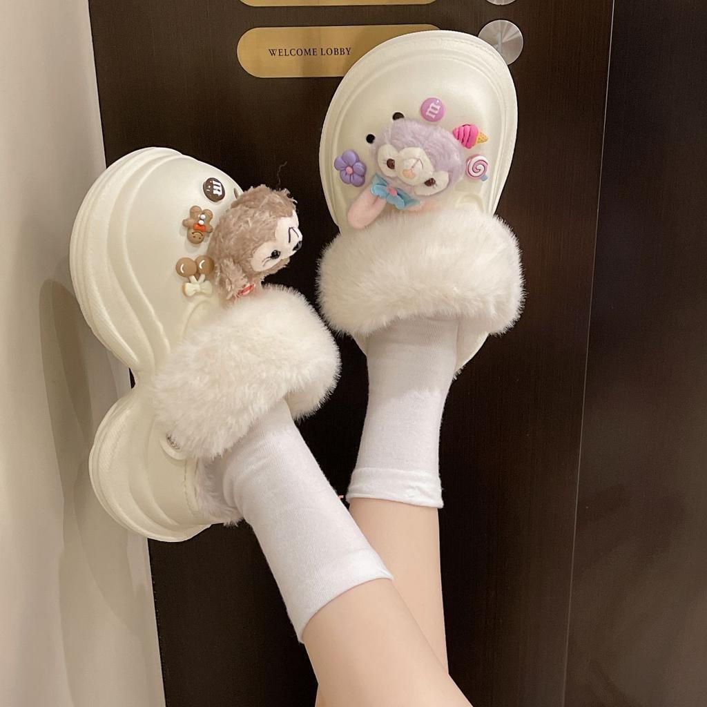 Thick-bottomed velvet comfortable warm slippers women's 2025 autumn and winter new cute cartoon bag head cotton slippers women's outer wear