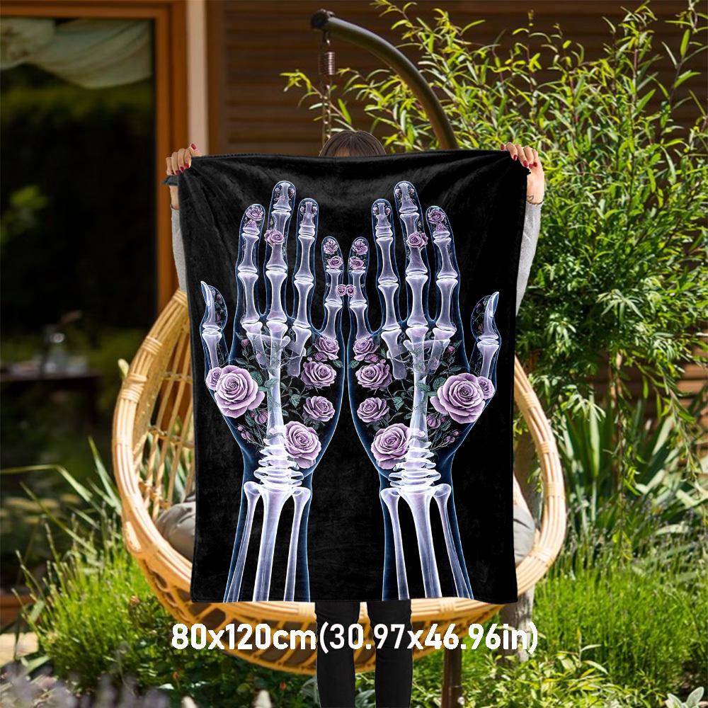 

1pc skeleton flowers Outdoor Flannel Blanket Soft Warm All-Season Throw for Sofa Bed Car Camping Office, Cozy Gift Idea1272S 80x120cm(31x47inch)