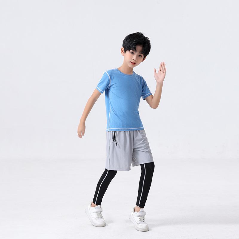 Boys' Quick-Dry Running Suit - Spring/Summer Sports Set for Training, Fitness, Basketball, Football, Tight Fit Print.