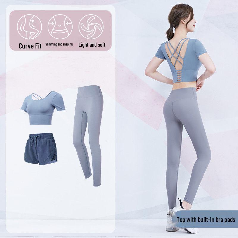 Women's Red Short Sleeve Slimming Yoga Top & Quick-Dry Running Fitness Set