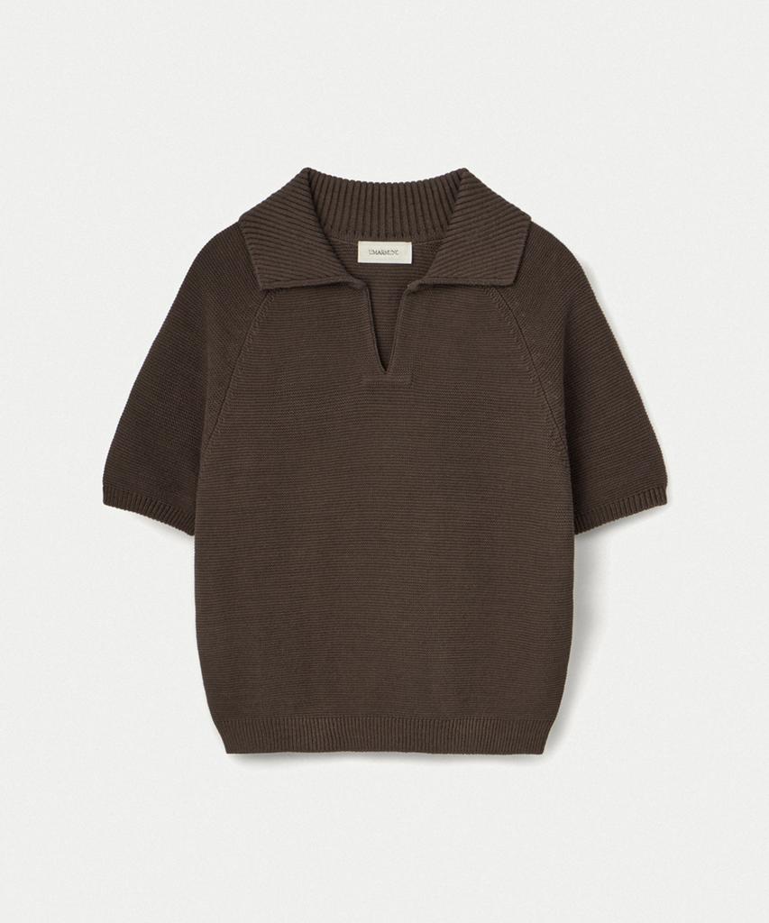 UMARMUNG Pure Cotton Half Sleeve Collared Pullover_Brown