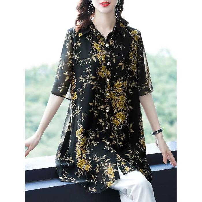 

Женская летняя рубашка средней длины из шифона для мамочек, тонкие дышащие элегантные топы 2XL