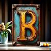 Letra B em metal vintage para decoração de parede, ideal para sala de estar, escritório ou bar.